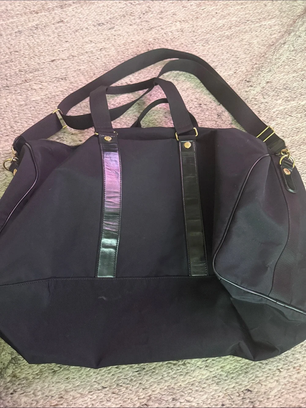 Moschino Black Duffel Bag with Gold Logo Hardware